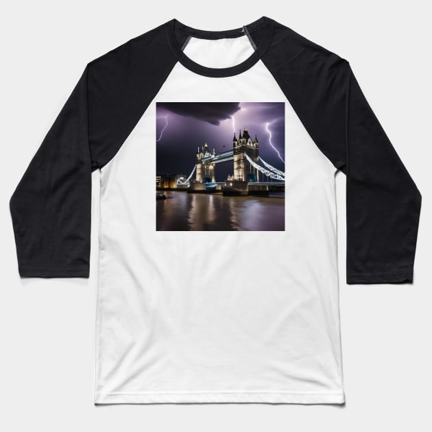 Iconic World Landmarks During A Thunderstorm : Tower Bridge London Baseball T-Shirt by Musical Art By Andrew